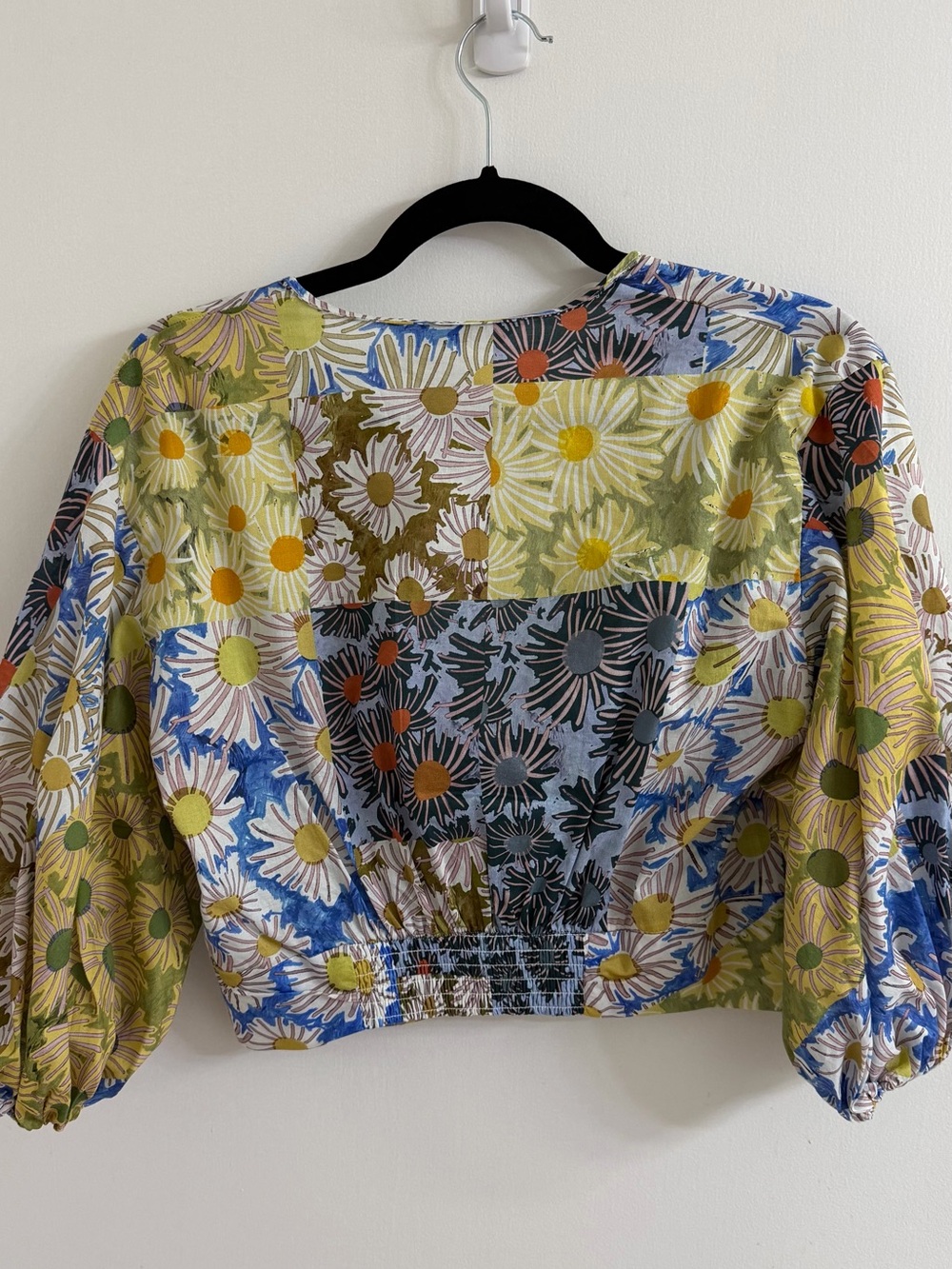 Zara Olive & Blue Floral Twist-Front Blouse M - Picture 3 of 3